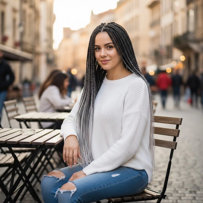 Afrika Örgüsü Ve Rasta İçin Sentetik Ombreli Saç - Siyah / Koyu Gri / Açık Gri