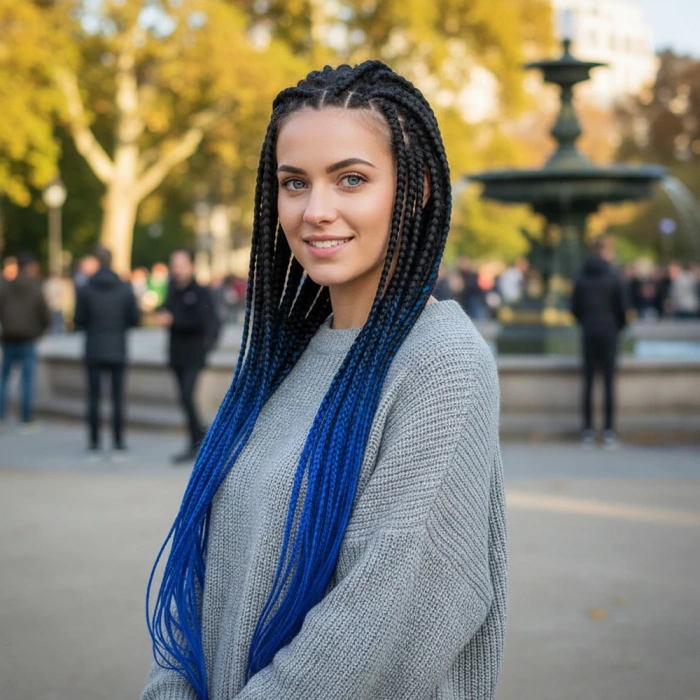 Afrika Örgüsü Ve Rasta İçin Sentetik Ombreli Saç - Siyah / Koyu Mavi Ombreli