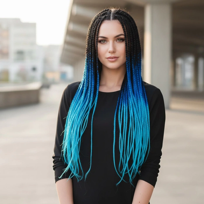 Afrika Örgüsü Ve Rasta İçin Sentetik Ombreli Saç - Siyah / Koyu Mavi / Turkuaz Mavi