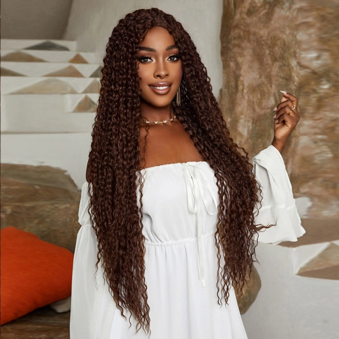 Afro Dalga Fiber Sentetik Tül Peruk - Açık Kahve