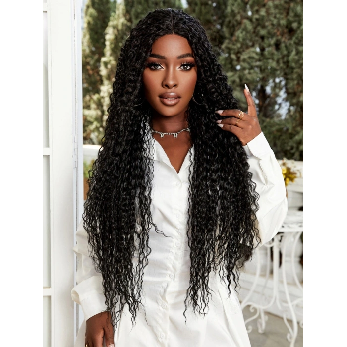 Afro Dalga Fiber Sentetik Tül Peruk - Siyah