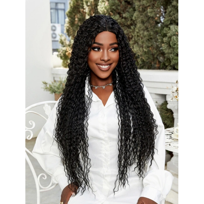 Afro Dalga Fiber Sentetik Tül Peruk - Siyah
