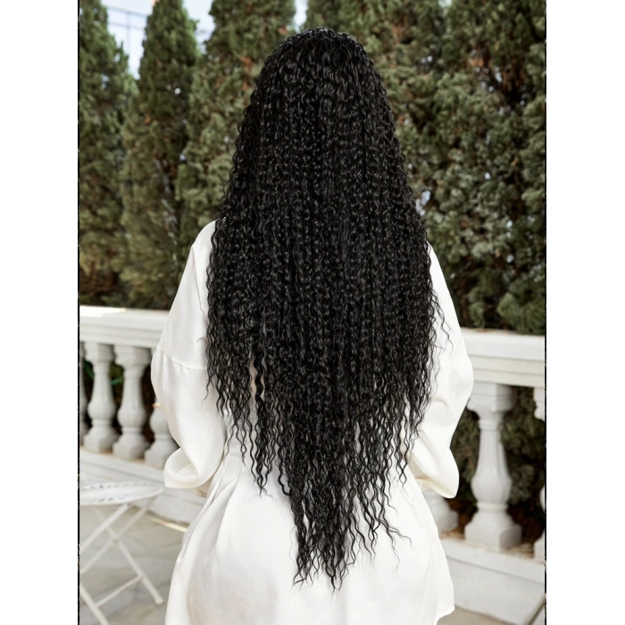 Afro Dalga Fiber Sentetik Tül Peruk - Siyah