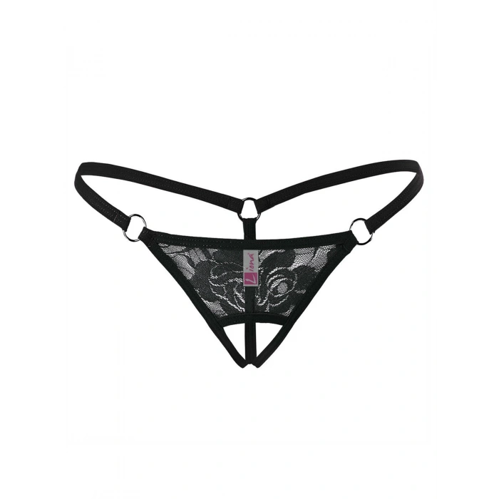  Ağı Açık Siyah Dantelli Fantezi İç Çamaşırı G String