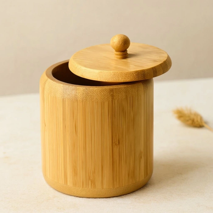 Ahşap Bambu Kapaklı Şekerlik Ø11.3 cm