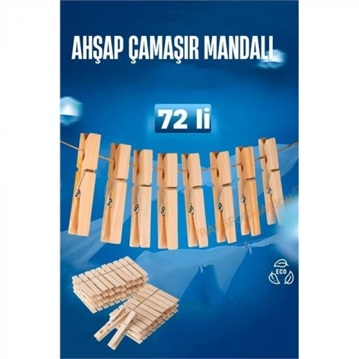 Ahşap Çamaşır Mandalı 72 Adet