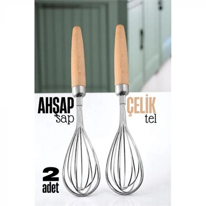 Ahşap Saplı Çelik Çırpıcı - Yumurta Ve Sos Çırpıcı Mutfak Çırpıcısı Çırpma Teli