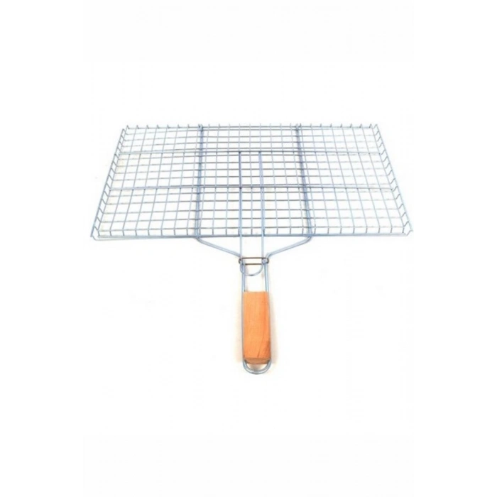Ahşap Saplı Mangal Izgarası Galvanizli Paslanmaz Kafes Demir 25 x 40 cm mudanis