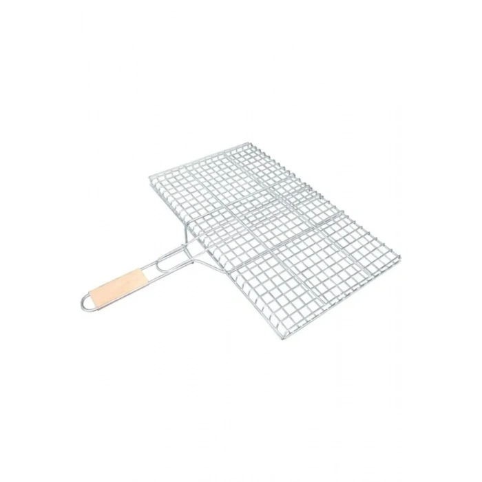 Ahşap Saplı Mangal Izgarası Galvanizli Paslanmaz Kafes Demir 25 x 40 cm mudanis