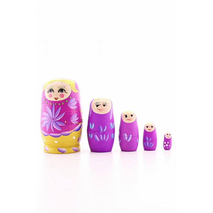Ahşap Tombul İç İçe Matruşka Bebek Pembe Set 5li Büyük Boy