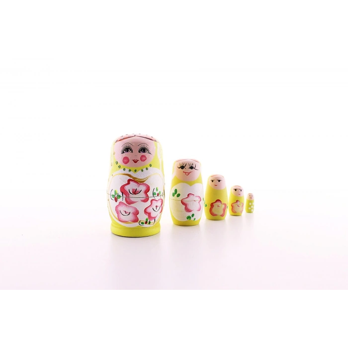 Ahşap Tombul İç İçe Matruşka Bebek Sarı Set 5li Büyük Boy