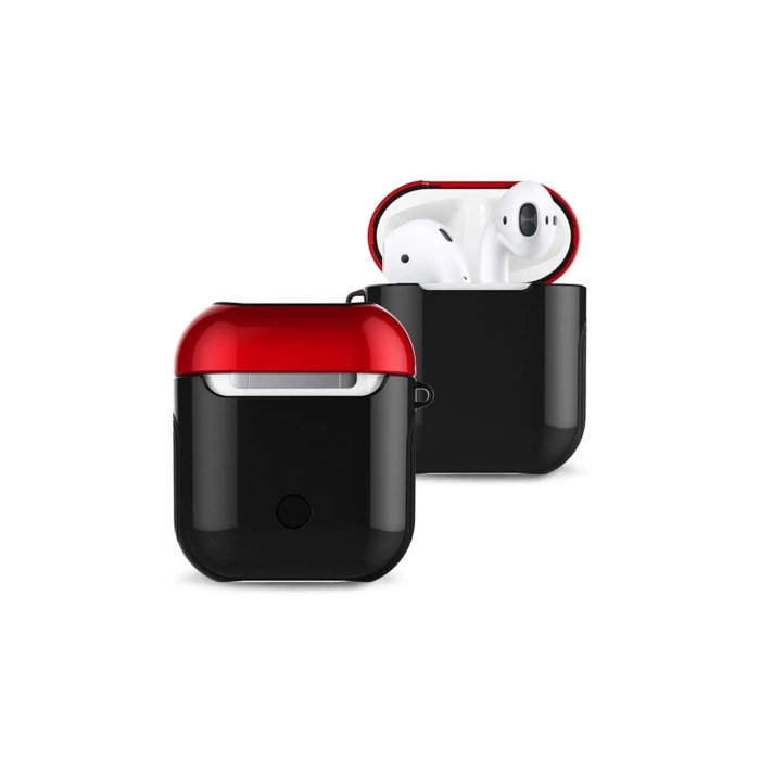 Airpods 2 (2.nesil) 3in1 Kılıf - Siyah-Kırmızı