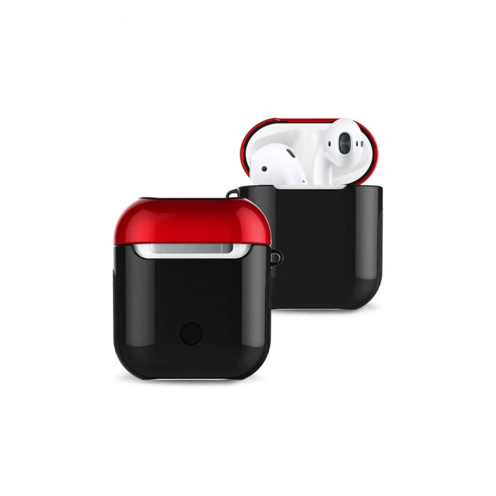 Airpods 2 (2.nesil) 3in1 Kılıf - Siyah-Kırmızı