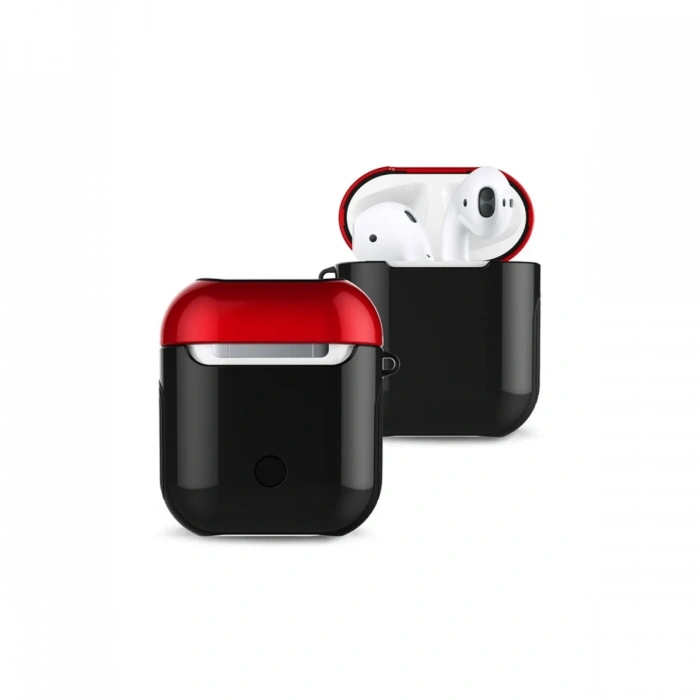 Airpods 2 (2.nesil) 3in1 Kılıf - Siyah-Kırmızı