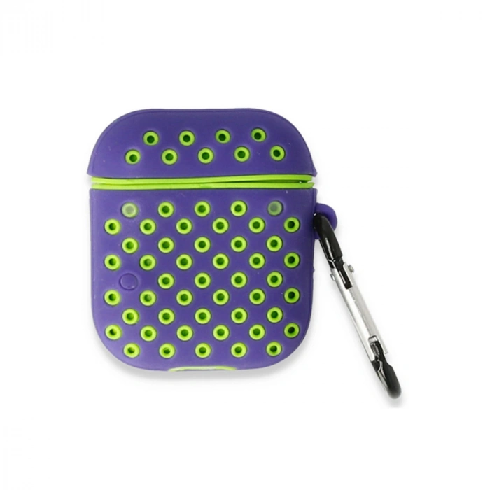 Airpods 2 (2.nesil) Spor Delikli Kılıf - Lila-Yeşil