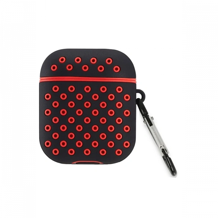 Airpods 2 (2.nesil) Spor Delikli Kılıf - Siyah-Kırmızı