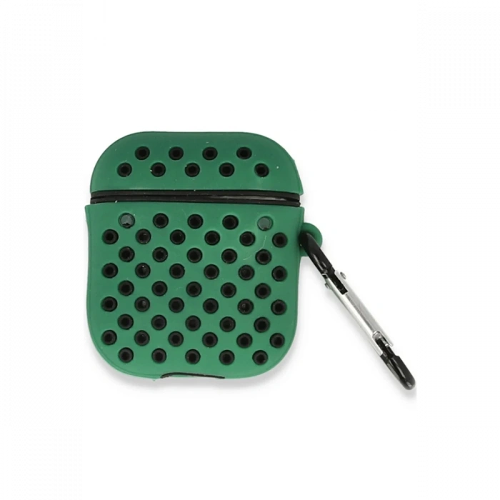 Airpods 2 (2.nesil) Spor Delikli Kılıf - Yeşil-Siyah