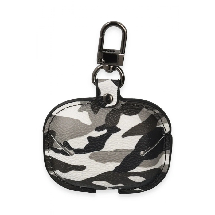 Airpods 3 (3.nesil) Çanta Kamuflaj Deri Kılıf - Gri