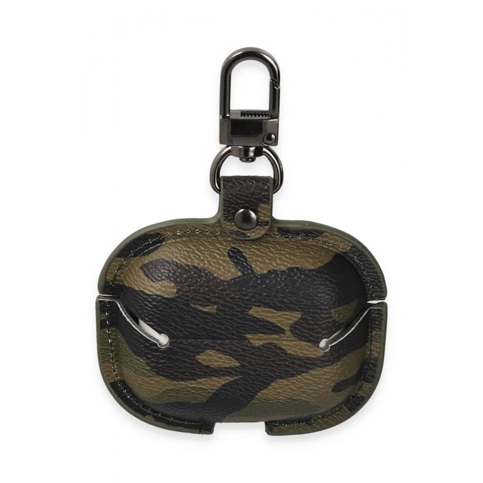 Airpods 3 (3.nesil) Çanta Kamuflaj Deri Kılıf - Haki Yeşil