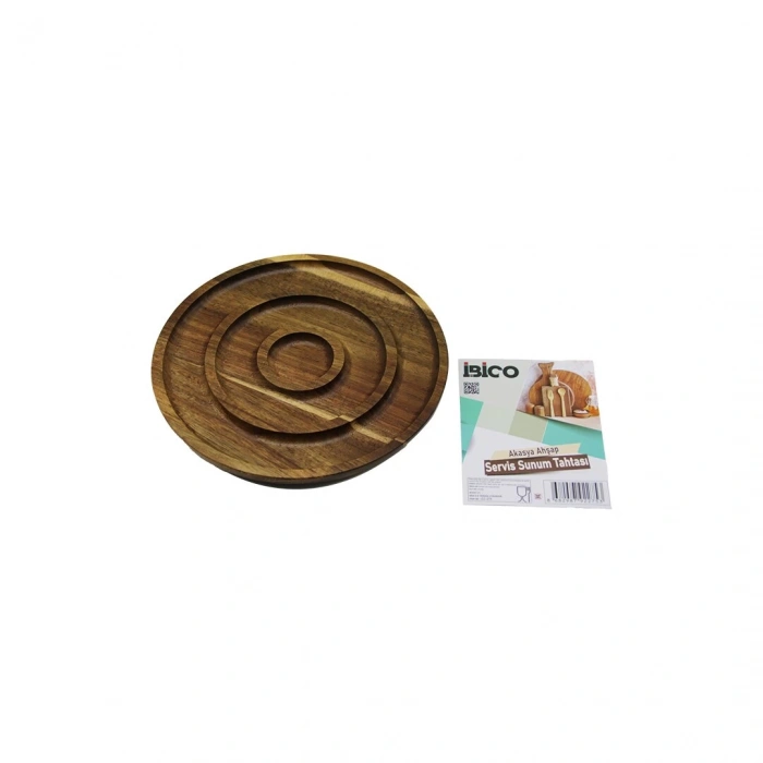 AKASYA YUVARLAK  2 BÖLMELİ=1+1  AHŞAP SERVİS SUNUM TEPSİ - TAHTASI  20 X 1.4CM (4887)