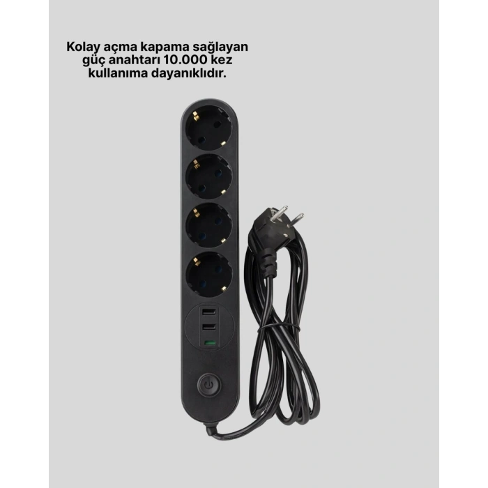 Akıllı Akım Dengelemeli 4’lü Çoklu Priz Type-c Ve Usb Çıkışlı