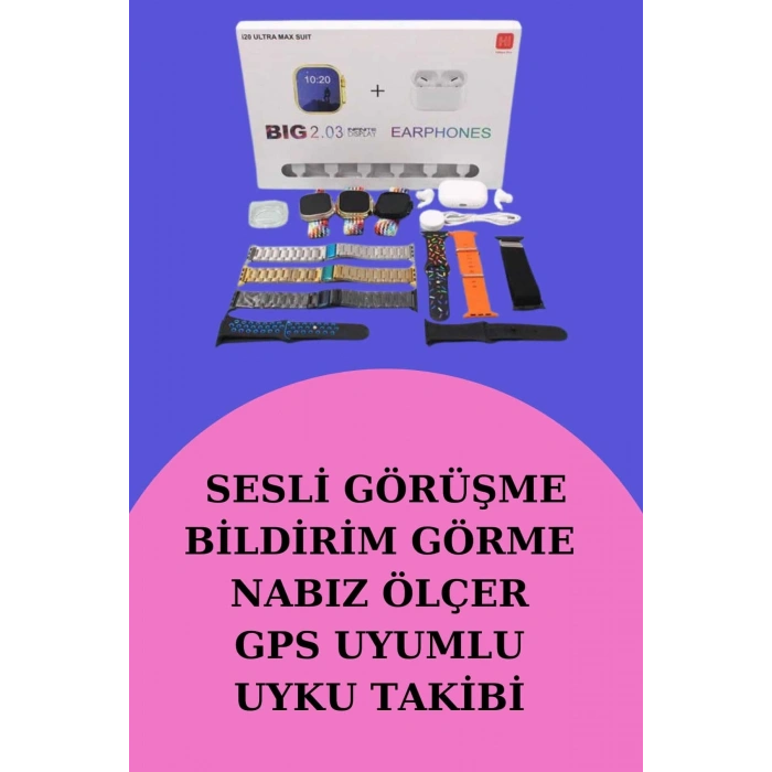 Akıllı Saat Bluetooth Kulaklık Hediyeli Bildirim Görme Sesli Görüşme Çoklu Kordon
