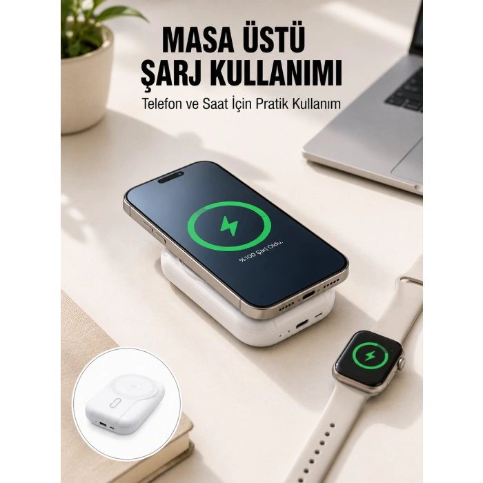 Akıllı Saat Ve Telefon Uyumlu 4’ü 1 Arada Powerbank 10000 Mah Yeni Nesil