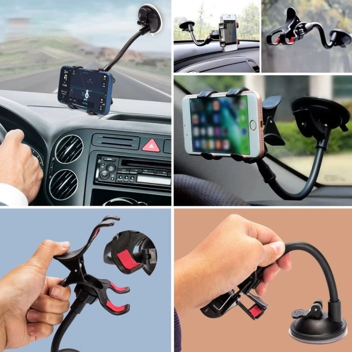 Akrobat Cama Sabitlenen Güçlü Vakumlu 360 Derece Dönen Tüm Modellere Uyan Oto Telefon Tutucu (4887)