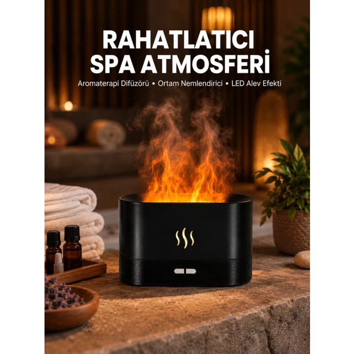 Alev Görünümlü Hava Nemlendirici Kumandalı Led Işıklı Aromatik Difüzör Yeni Nesil