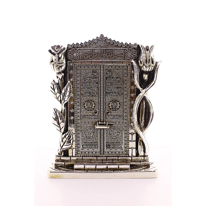 Allah Muhammed Yazılı Gül Kabe Kapısı Gümüş Biblo 25 cm-023