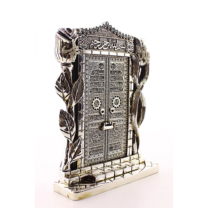 Allah Muhammed Yazılı Gül Kabe Kapısı Gümüş Biblo 25 cm-023