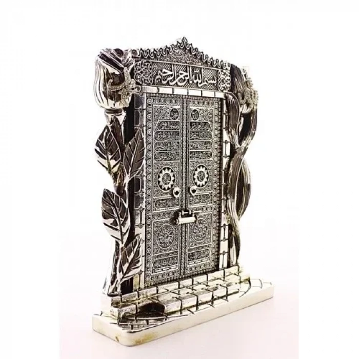 Allah Muhammed Yazılı Gül Kabe Kapısı Gümüş Biblo 25 cm-023