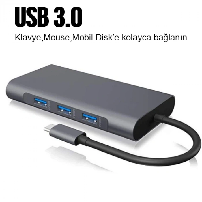 Ally 10 İn 1 Hdmı Vga Rj45 Pd Usb 3.0 Hub Adaptör Çoklayıcı