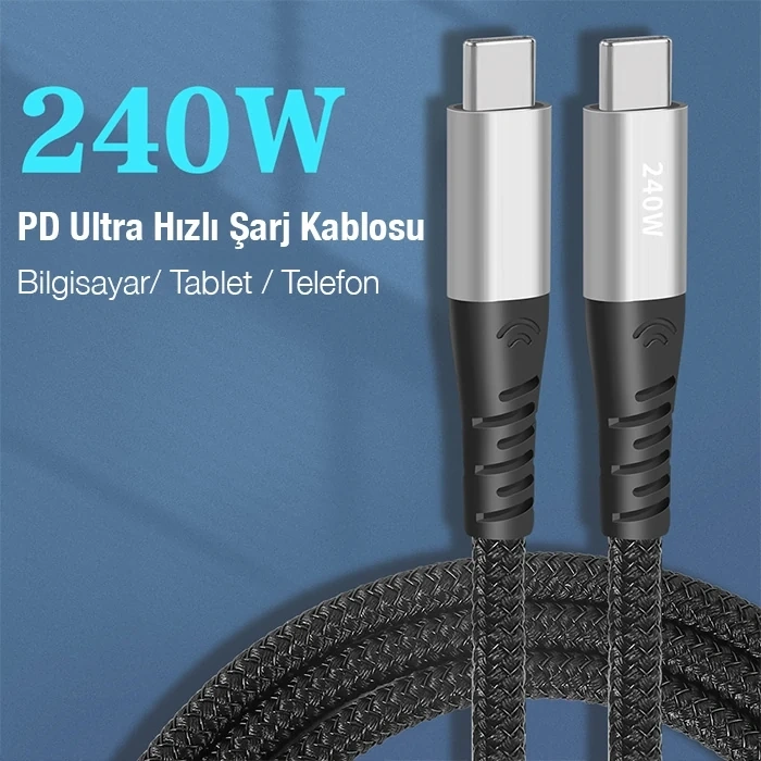 Ally 240w Type-c To Type-c Laptop Telefon Hızlı Data Ve Şarj Kablosu