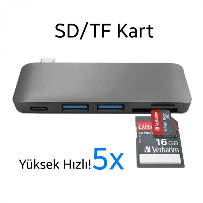 Ally 5 İn1 Usb-c Hub 3.0 Type-c Şarj Kart Reader Type-c Bütün Cihazlar İçin