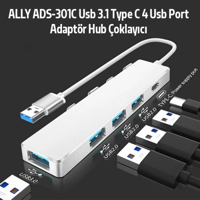 Ally Ads-301a Usb 3.0 4 Usb Port Adaptör Hub Çoklayıcı 1 Type C