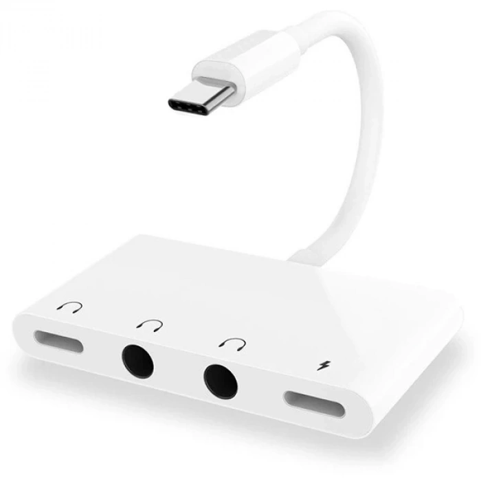 Ally Andriod Usb Type C 4in1 Otg Ses Adaptörü Çift Dc 3.5mm Jack-(5775)