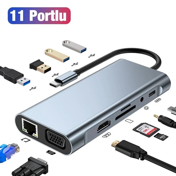 Ally Byl-2110 11in1 Multifonksiyonlu Type-c Hub Adaptör Dönüştürücü