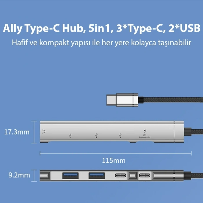 Ally Hb01 5ın1 Type C Dönüştürücü  Adaptör Hub Çoklayıcı