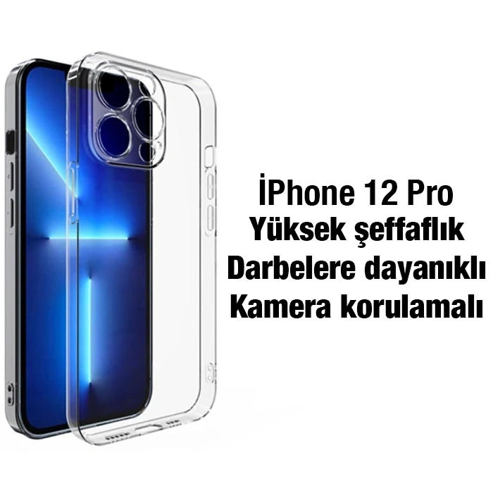 Ally İphone 12 Pro 6.1inç Kılıf Kamera Korumalı Ultra İnce Şeffaf Silikon Kılıf