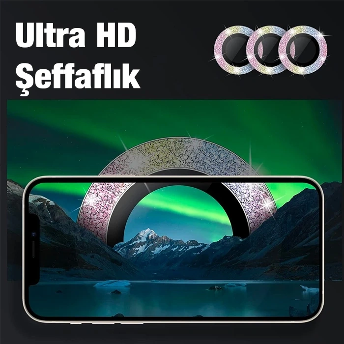 Ally İphone 12 Pro Max 3d Metal Çerçeveli Kamera Lens Koruyucu