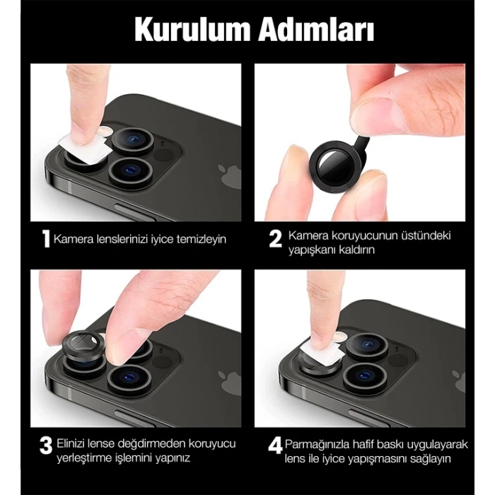 Ally İphone 12 Pro Max 3d Metal Çerçeveli Kamera Lens Koruyucu