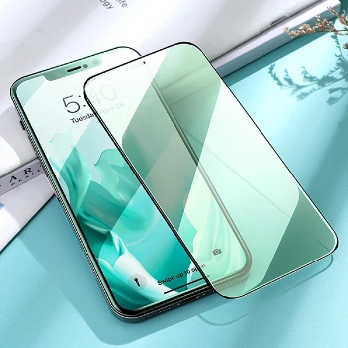 Ally İphone 12 Pro Max Anti -blue Green Light Göz Korumalı Tempered Full Ekran Koruyucu