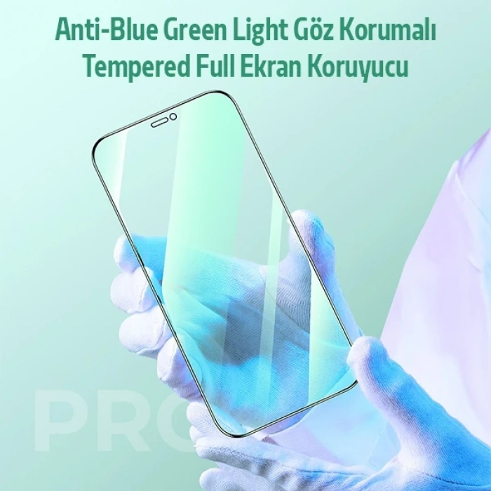 Ally İphone 12 Pro Max Anti -blue Green Light Göz Korumalı Tempered Full Ekran Koruyucu