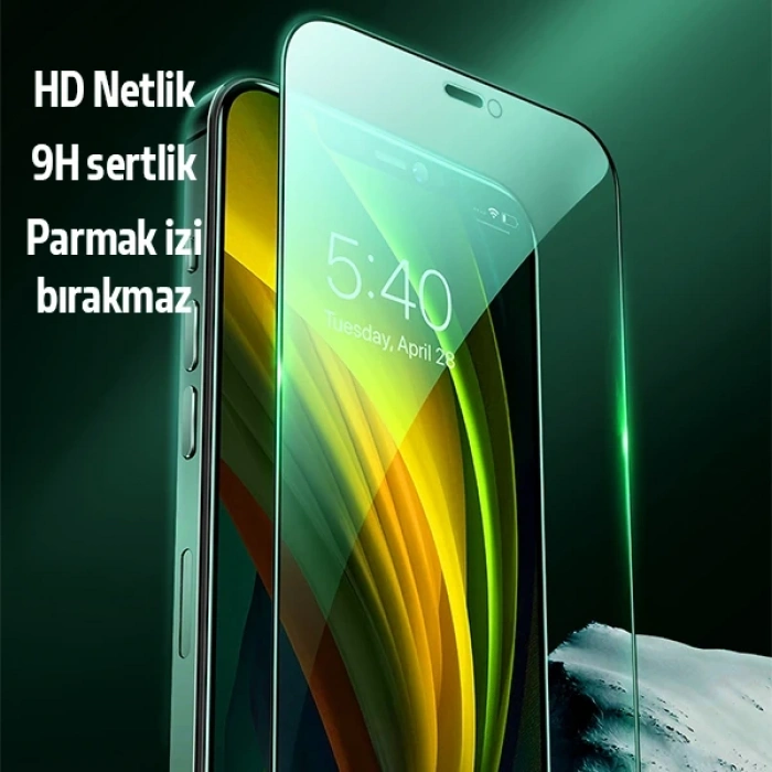 Ally İphone 12 Pro Max Anti -blue Green Light Göz Korumalı Tempered Full Ekran Koruyucu