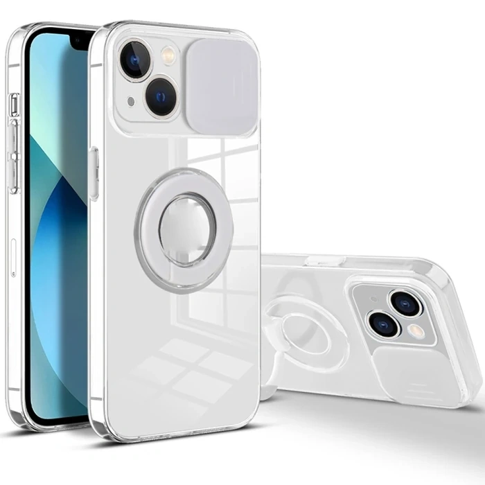 Ally İphone 13 Mini 5.4inç Kılıf Sürgülü Kamera Lens Korumalı Yüzük Standlı Silikon Kılıf