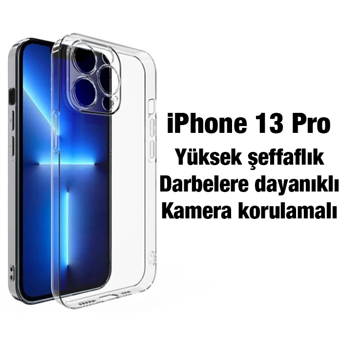 Ally İphone 13 Pro 6.1inç Kılıf Kamera Korumalı Ultra İnce Şeffaf Silikon Kılıf