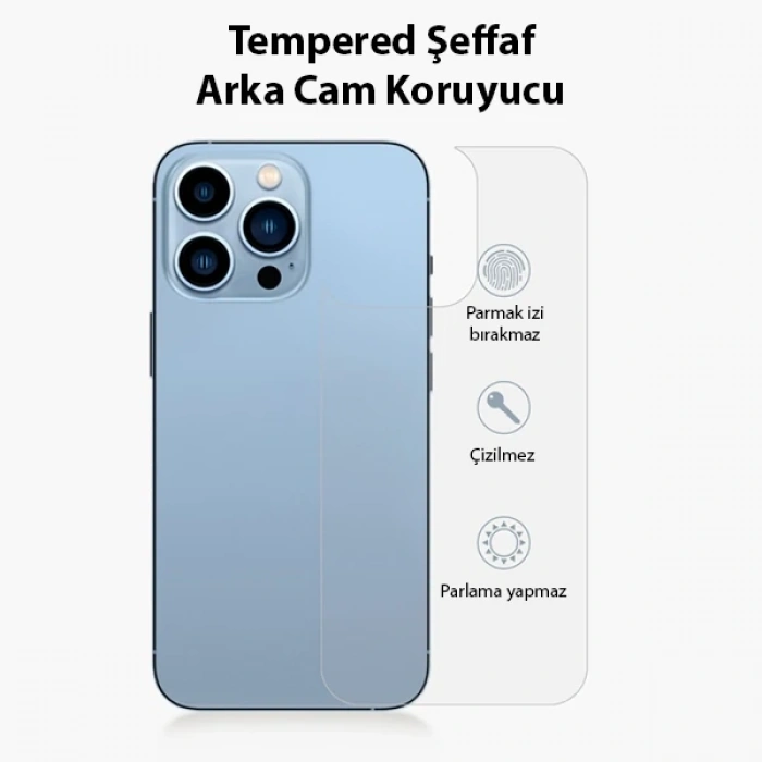 Ally İphone 13 Pro Max 6.7 Tempered Şeffaf Arka Cam Koruyucu-(5775)