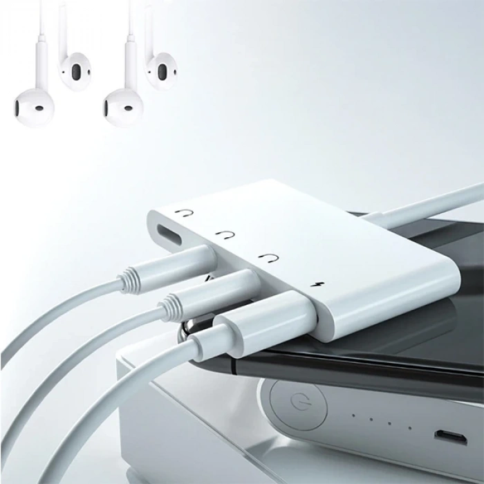 Ally İphone 14-13-12-11 4in1 Otg Ses Adaptörü Çift Dc 3.5mm Jack-(5775)