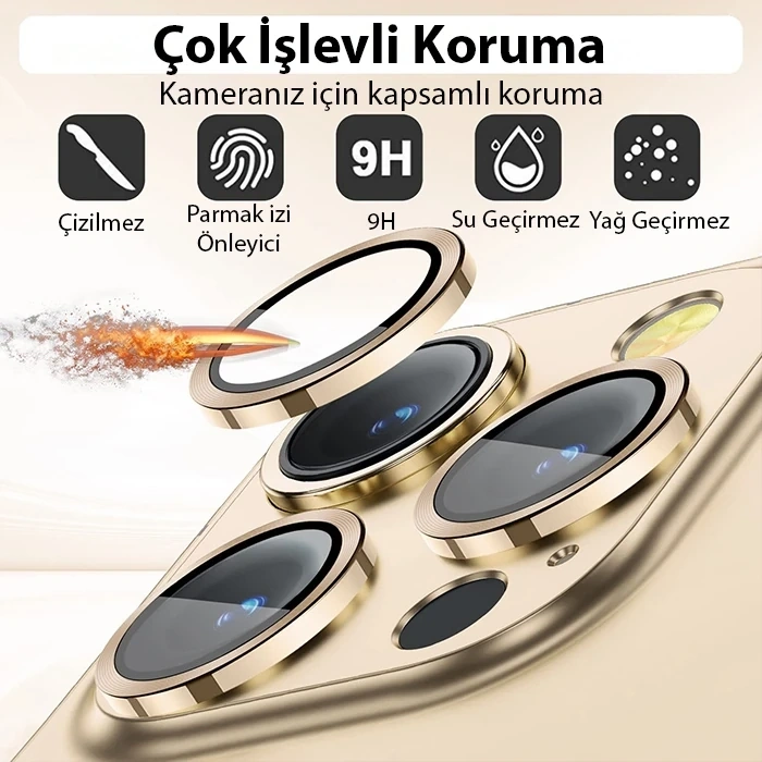 Ally İphone 14 Pro-14 Pro Max 3d Metal Çerçeveli Kamera Lens Koruyucu